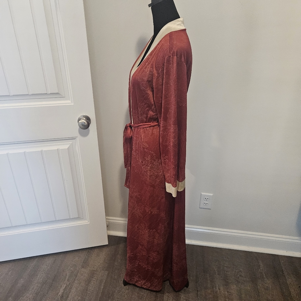 Tom Bezduda 1970s BARAD & CO Vintage Robe Burgandy Floral Ivory Border USA Made - Picture 3 of 10